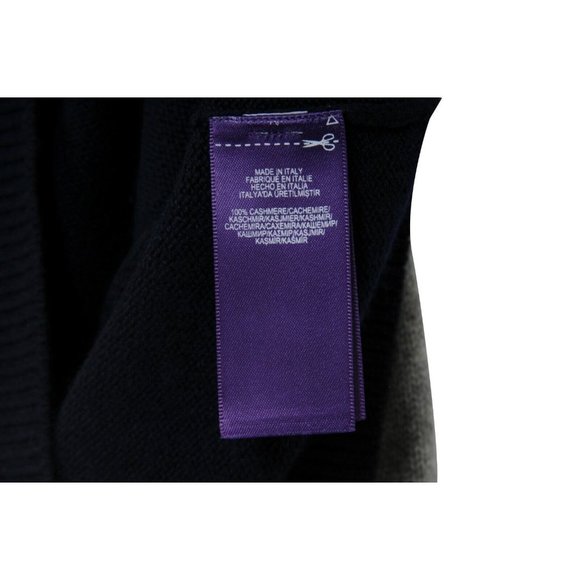 Ralph Lauren Purple Label Men Sweater Large Grey Blue Cashmere Two Tone Pullover - Picture 6 of 10